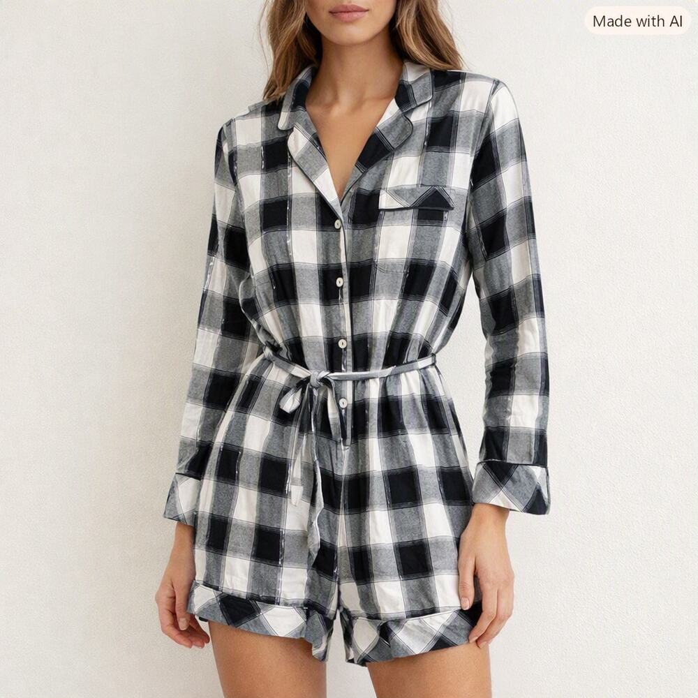 Victoria's Secret Flannel Sleep Tie Romper Size Medium